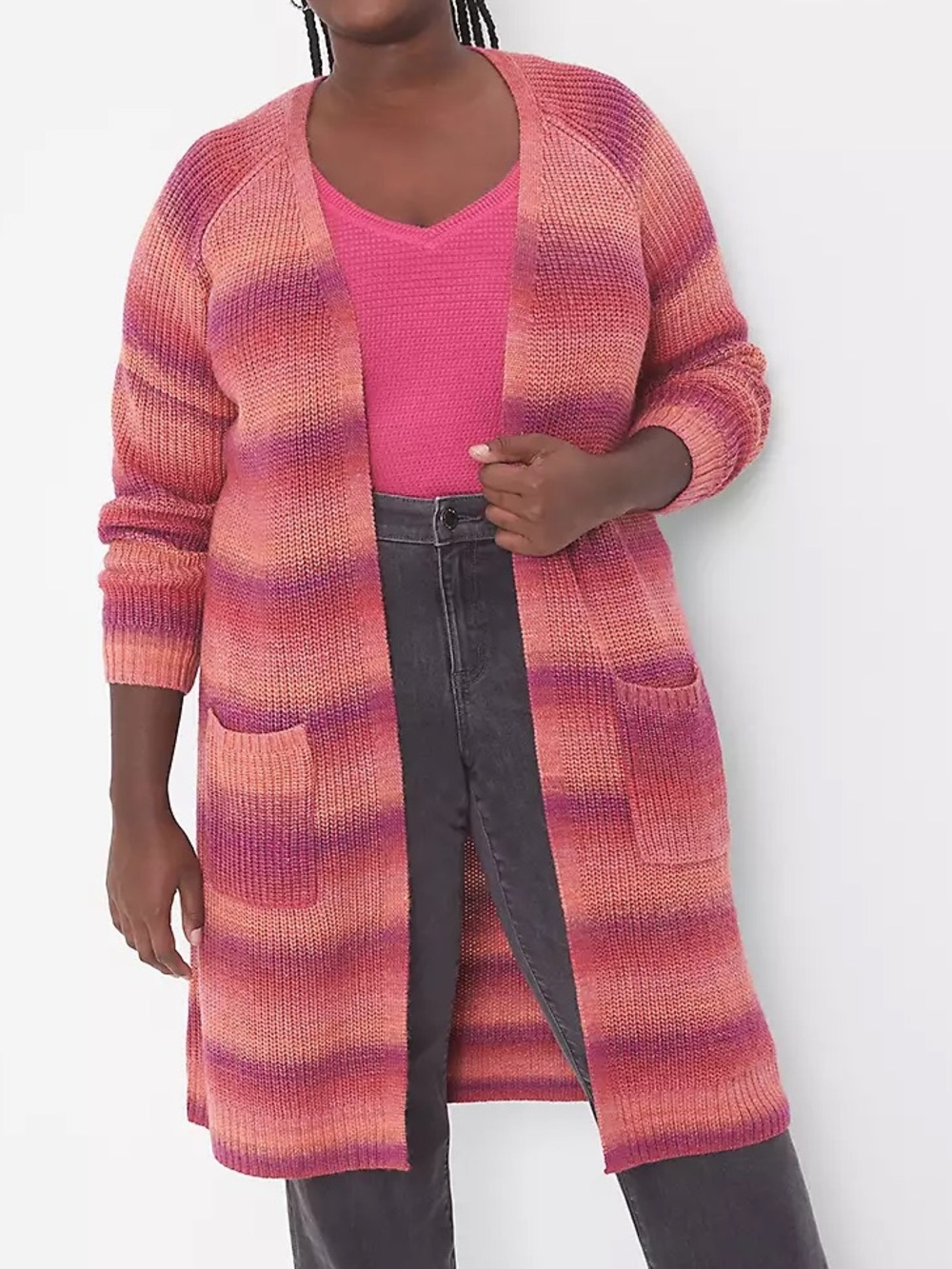 Lane Bryant Ombre Pink Bloom Chic Open Front Spacedye Cardigan Plus Size 14 16